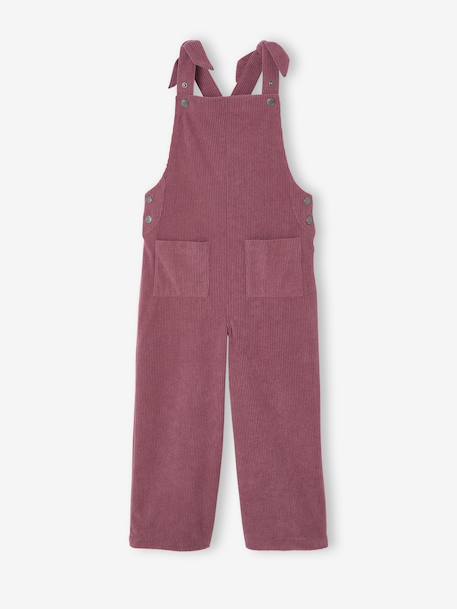 Wide-Leg Fleece-Effect Corduroy Dungarees for Girls fir green+mauve 