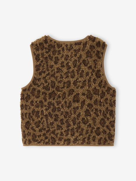 Leopard Print Waistcoat in Sherpa brown+ecru 