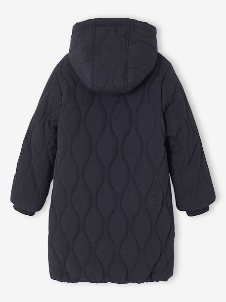 Long Lightweight Jacket with Hood & Faux Fur Lining, for Girls black+khaki 