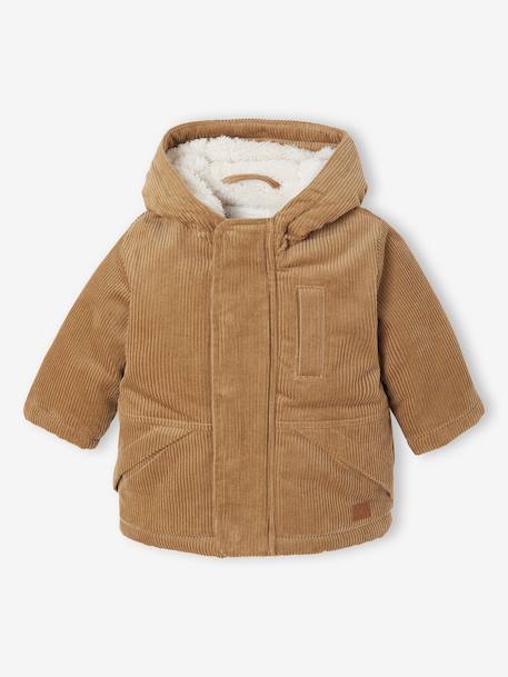Corduroy coat for babies with faux fur lining caramel 