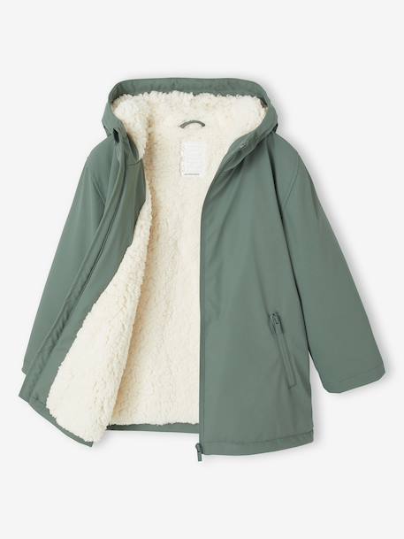 Raincoat with Hood & Sherpa Lining for Boys night blue+sage green 