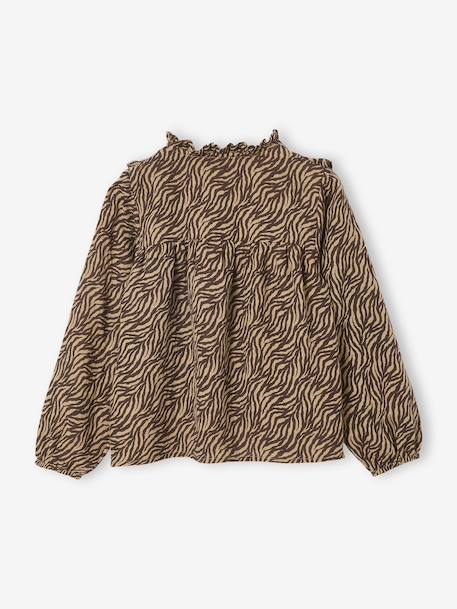 Girls' zebra print cotton gauze blouse chocolate 