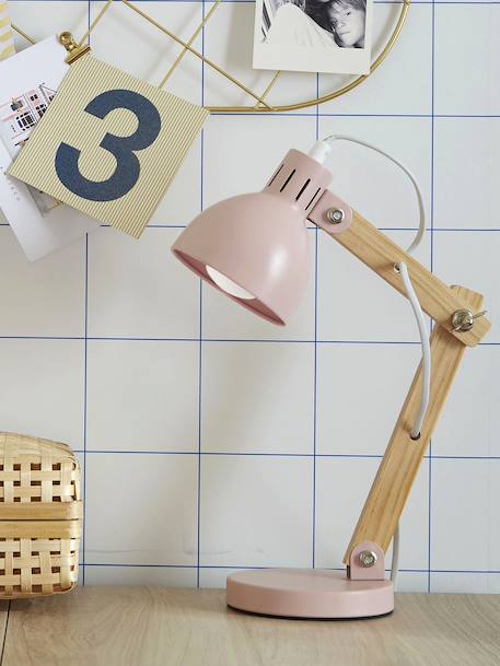 Articulated Wood & Metal Table Lamp rose+white 