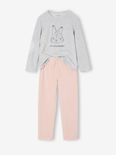 Pack of 2 girls' velvet animal pyjamas marl grey 