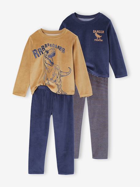 Pack of 2 Dino Velour Pyjamas for Boys caramel 
