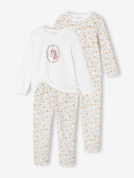 Pack of 2 Unicorn Velour Pyjamas for Girls ecru 