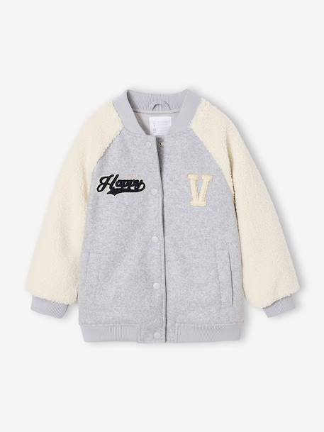Dual-Fabric Bomber Jacket with Sherpa Sleeves for Girls marl grey 