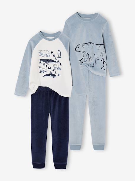 Pack of 2 'Polar Animal' Velour Pyjamas for Boys sky blue 