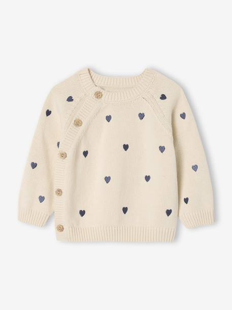 Jumper with Embroidered Little Hearts for Newborns ecru 