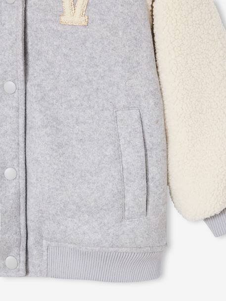 Dual-Fabric Bomber Jacket with Sherpa Sleeves for Girls marl grey 