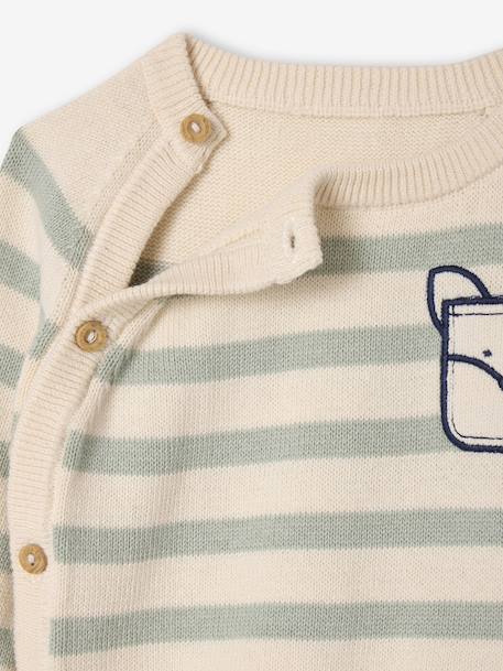 Striped Knitted Jumper with Fancy Pocket, for Newborns marl beige 
