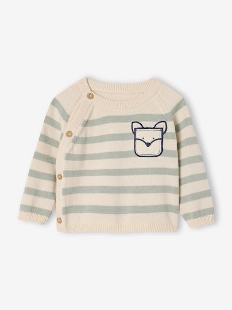 Striped Knitted Jumper with Fancy Pocket, for Newborns marl beige 