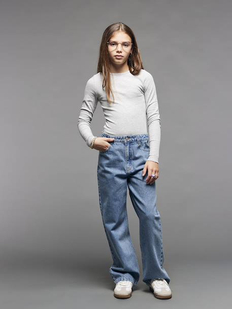 Long-Sleeved Ribbed Knit Bodysuit for Girls, JONEN marl grey 