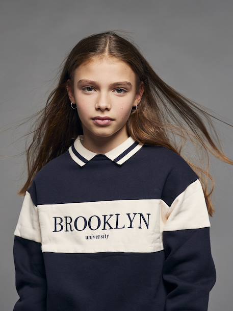 Polo-Neck Sweatshirt for Girls, JONEN navy blue 