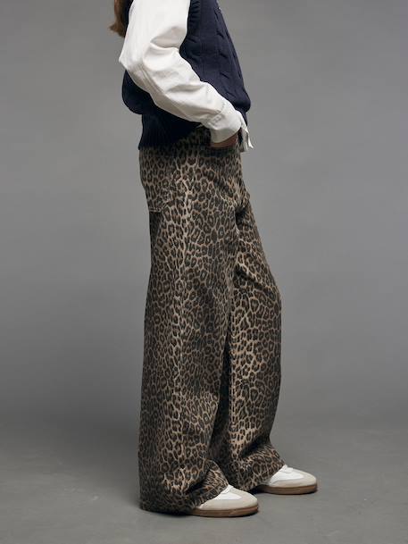 Wide-Leg Leopard Trousers for Girls, JONEN beige 