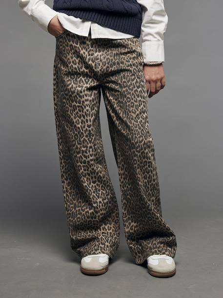 Wide-Leg Leopard Trousers for Girls, JONEN beige 