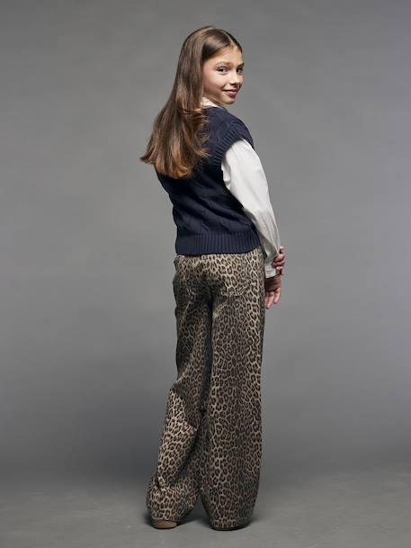Wide-Leg Leopard Trousers for Girls, JONEN beige 