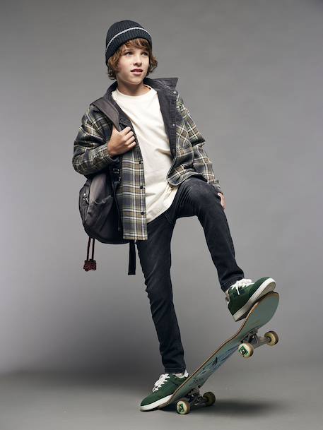 Reversible Flannel & Velour Shirt for Boys, JONEN anthracite 