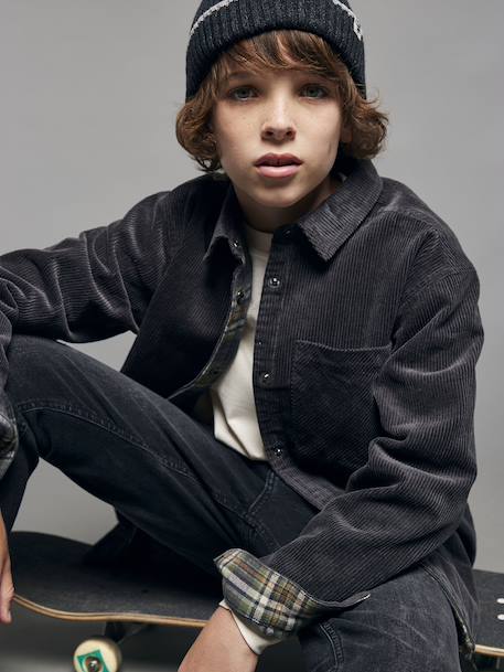Reversible Flannel & Velour Shirt for Boys, JONEN anthracite 