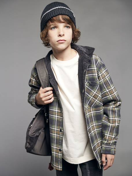 Reversible Flannel & Velour Shirt for Boys, JONEN anthracite 