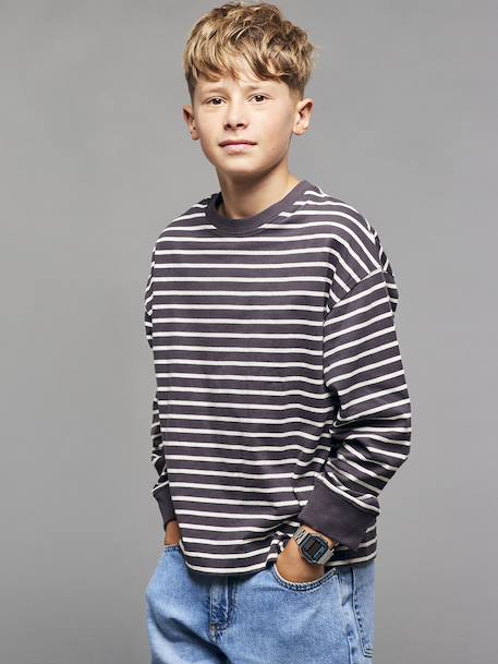 Striped T-Shirt for Boys, JONEN anthracite+green 