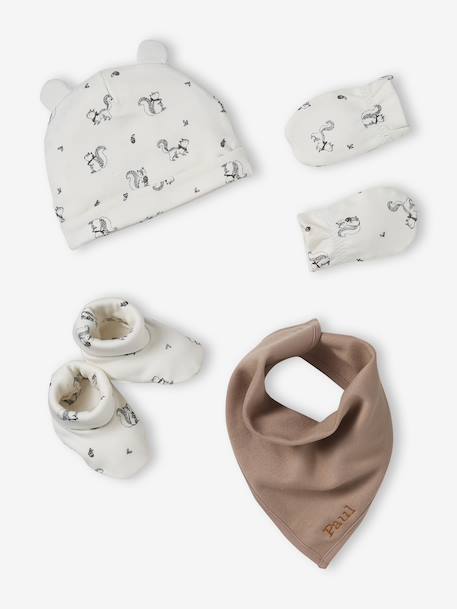 Beanie, mittens, scarf and slippers set for babies beige 