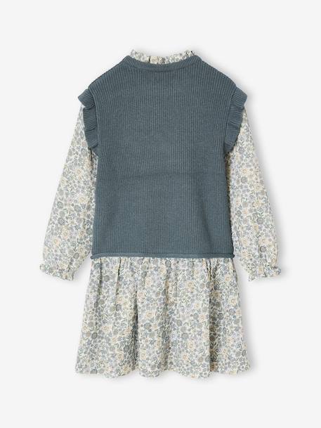 Dress with Two-in-One, Double-Fabric Effect, for Girls fir green 