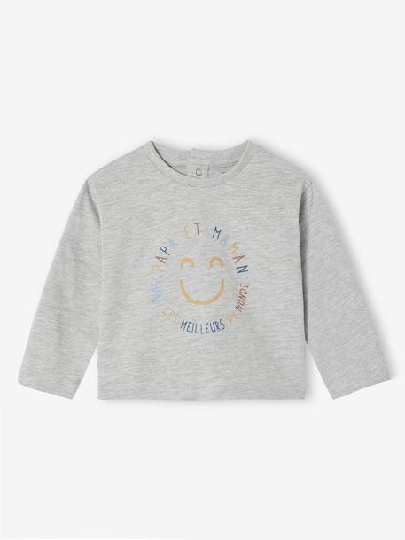 Long-sleeved baby t-shirt with placement print on the front marl grey 