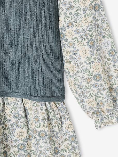 Dress with Two-in-One, Double-Fabric Effect, for Girls fir green 