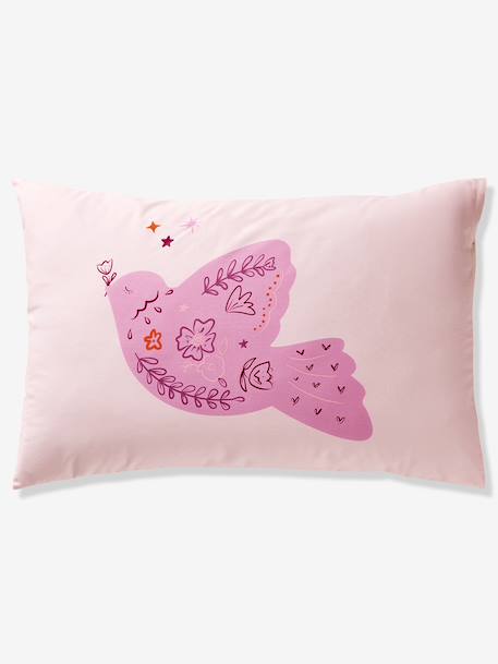 Reversible BIRDY duvet cover set + pillowcase for children, made with recycled cotton rosy 