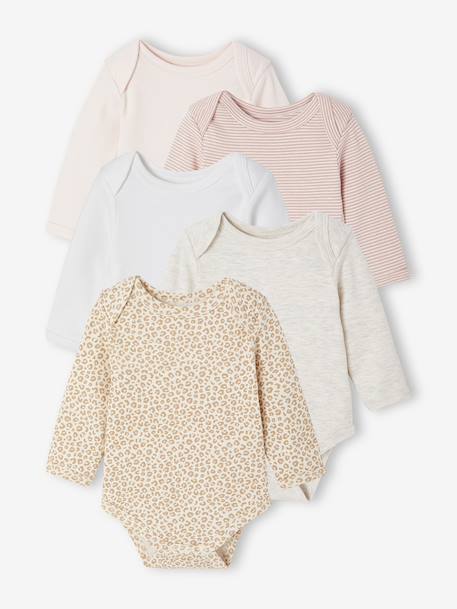 Pack of 5 Bodysuits with Cut-Away Shoulders for Newborns ecru 