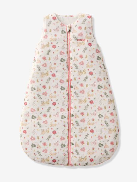 Baby sleeping bag with detachable long sleeves, ENCHANTED RABBIT printed white 