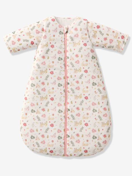 Baby sleeping bag with detachable long sleeves, ENCHANTED RABBIT printed white 