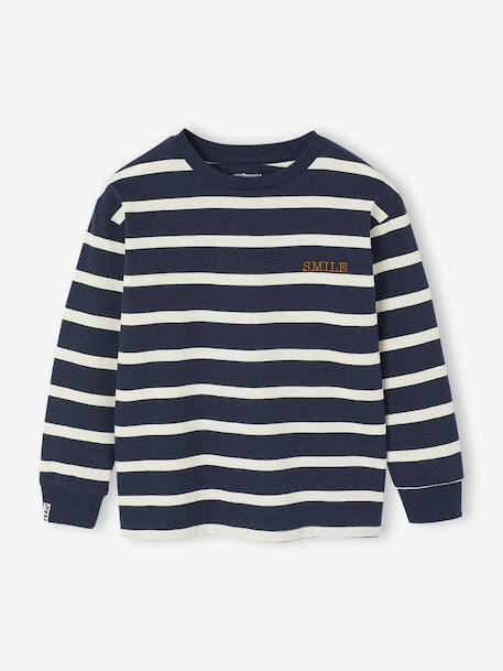 Striped Long-Sleeved T-Shirt for Boys bordeaux red+ecru+night blue 