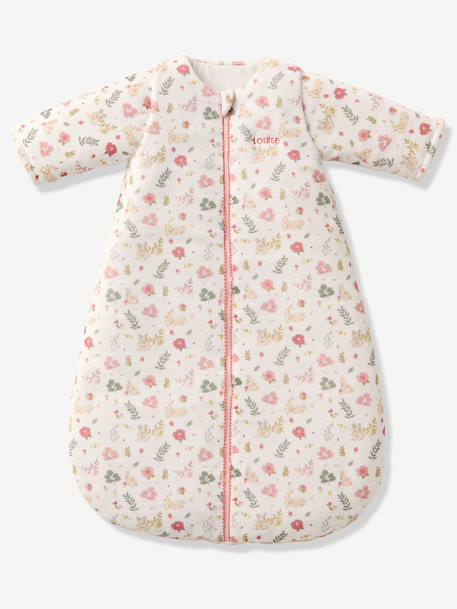 Baby sleeping bag with detachable long sleeves, ENCHANTED RABBIT printed white 
