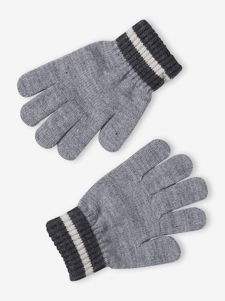 Boys' beanie + snood + gloves 'Mountains' set marl grey+night blue 