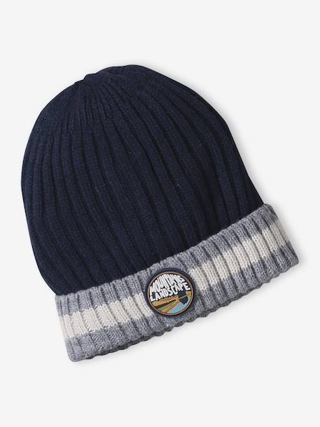 Boys' beanie + snood + gloves 'Mountains' set marl grey+night blue 