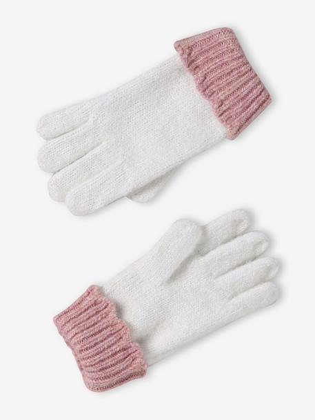 Girl's set: beanie + snood + mittens/gloves ecru 