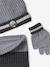 Boys' beanie + snood + gloves 'Mountains' set marl grey+night blue 