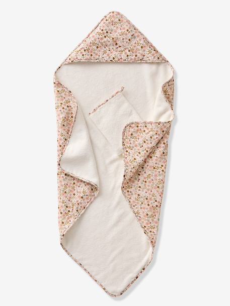 Cotton Muslin Bath Cape + Wash Mitt, FLORA printed white 