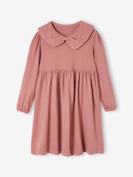 Fancy collared knitted dress for girls blush+navy blue 