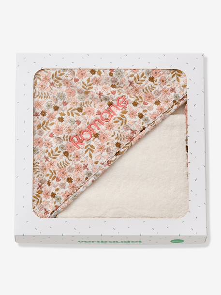 Cotton Muslin Bath Cape + Wash Mitt, FLORA printed white 