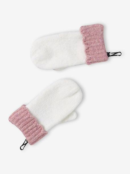 Girl's set: beanie + snood + mittens/gloves ecru 