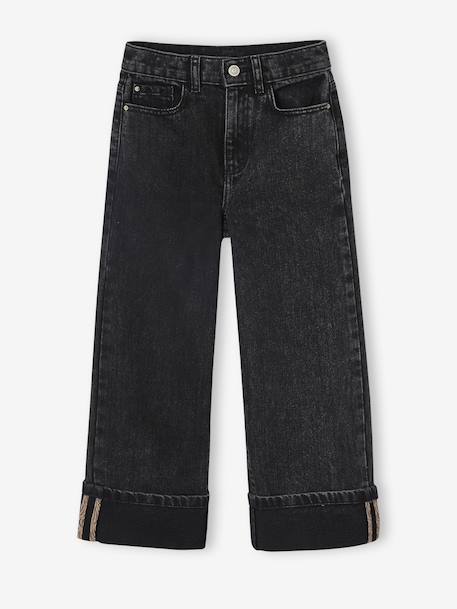 Wide-Leg Jeans with Turn-Ups for Girls black denim 