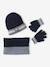 Boys' beanie + snood + gloves 'Mountains' set marl grey+night blue 