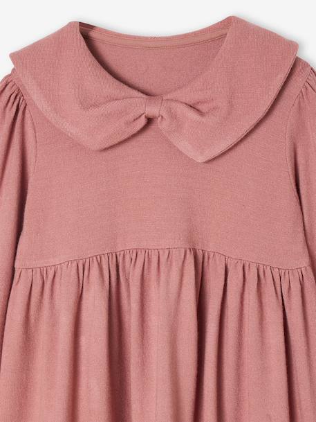 Fancy collared knitted dress for girls blush+navy blue 