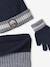 Boys' beanie + snood + gloves 'Mountains' set marl grey+night blue 
