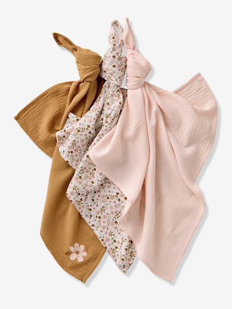 Pack of 3 FLORA Muslin Squares in Cotton Gauze caramel 