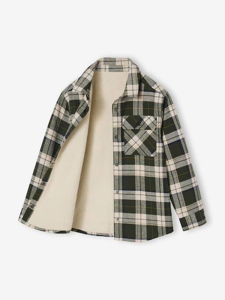 Chequered Flannel Shirt with Sherpa Lining for Boys chequered green 
