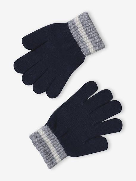 Boys' beanie + snood + gloves 'Mountains' set marl grey+night blue 